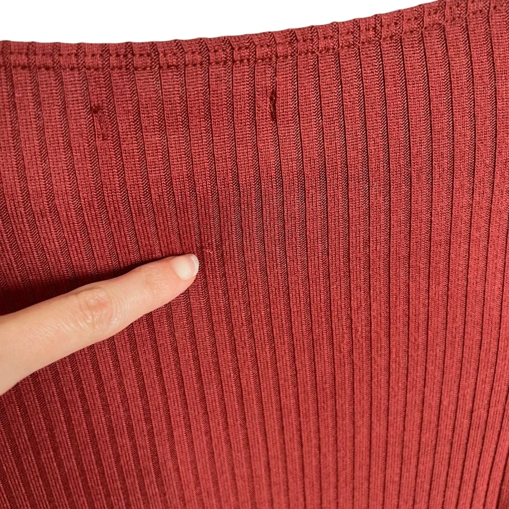 Reformation Bethany Ribbed Square Neck Long Sleeve Top Rust Orange SZ XS